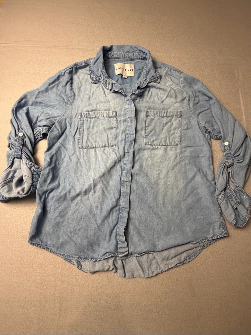 LOLA RIVER Light Blue Washed Denim Button-Down Shirt L